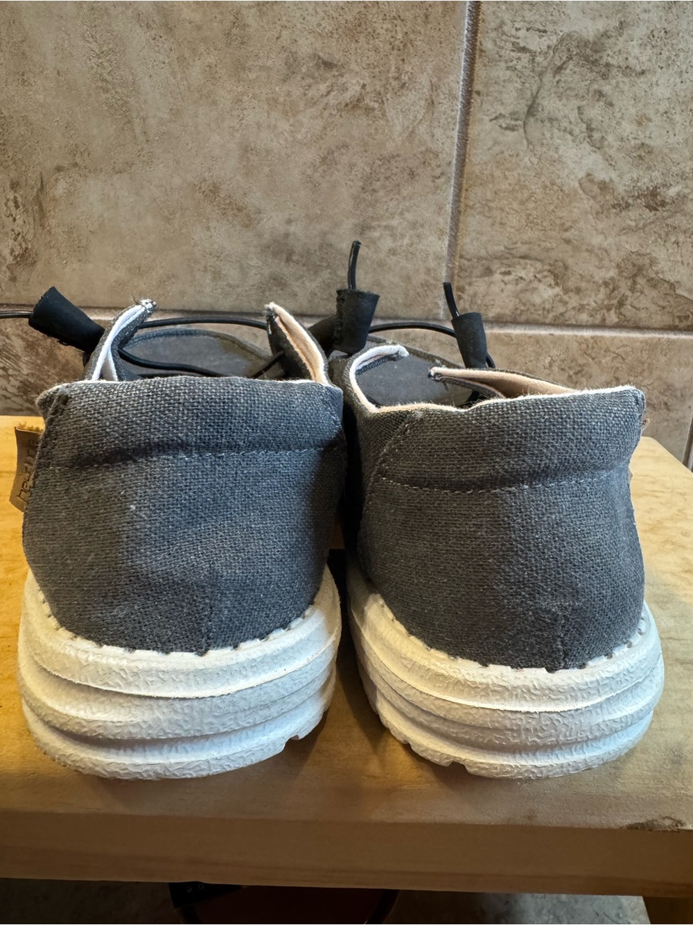Hey Dude Women's Chambray Off  Black Canvas Slip-On Loafers with White Sole - Picture 3 of 6